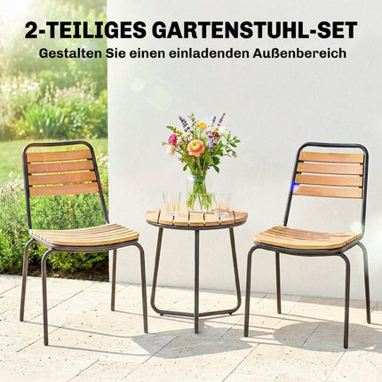 Outdoor Stackable Garden Chairs, 2-Piece Set, Steel & Wood