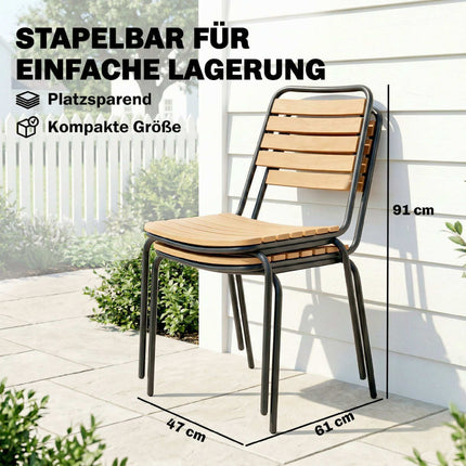 Outdoor Stackable Garden Chairs, 2-Piece Set, Steel & Wood