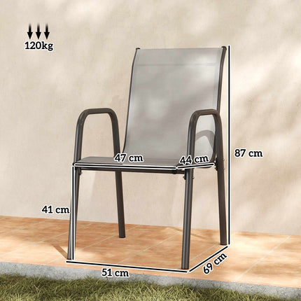 Outdoor Stackable Garden Chairs, Metal Frame, Set of 4