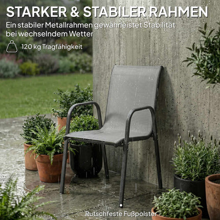 Outdoor Stackable Garden Chairs, Metal Frame, Set of 4