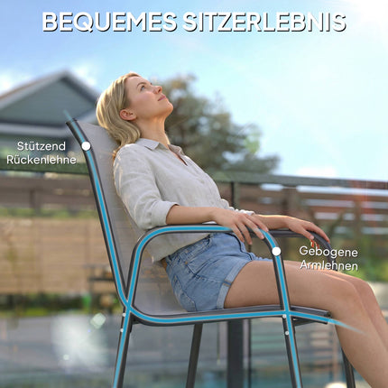 Outdoor Stackable Garden Chairs, Metal Frame, Set of 4