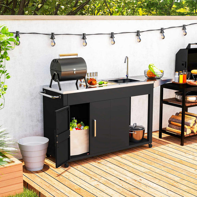 Outdoor Stainless Steel Grill Cart with Sink Station