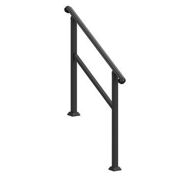 Outdoor Stair Handrail, 2-3 Steps, Black Steel, Kit