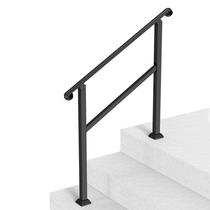 Outdoor Stair Handrail, 2-3 Steps, Black Steel, Kit