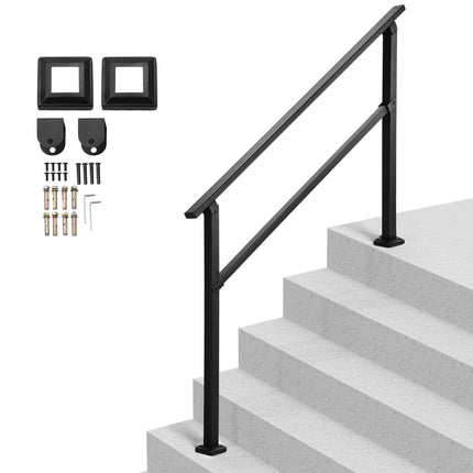 Outdoor Stair Handrail, 4-5 Steps, Black Carbon Steel