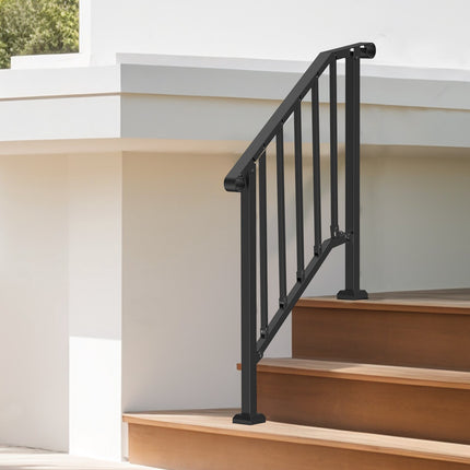 Outdoor Stair Handrail For 2-3 Steps, Carbon Steel, Black