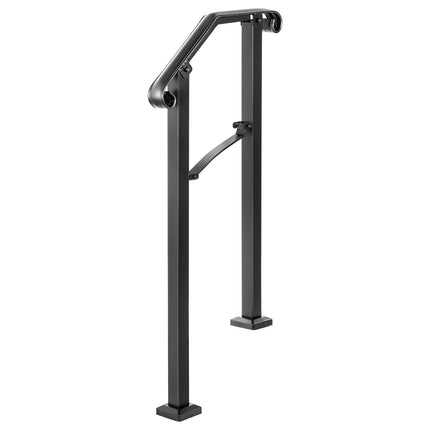 Outdoor Stair Handrail, Wrought Iron, Fits 1–2 Steps, Black