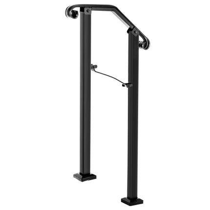Outdoor Stair Handrail, Wrought Iron, Fits 1–2 Steps, Black