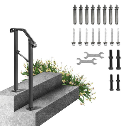 Outdoor Stair Handrail, Wrought Iron, Fits 1–2 Steps, Black