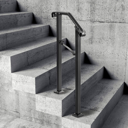 Outdoor Stair Handrail, Wrought Iron, Fits 1–2 Steps, Black