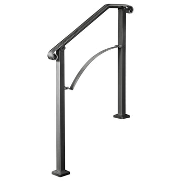 Outdoor Stair Handrail, Wrought Iron, Fits 2-3 Steps, Black