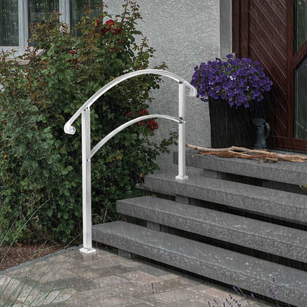 Outdoor Stair Handrail, Wrought Iron, White, 3-Step Kit