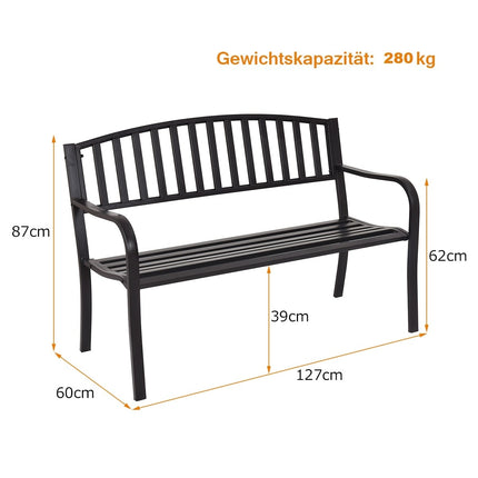 Outdoor Steel Garden Bench, Weather-Resistant, 280kg Capacity