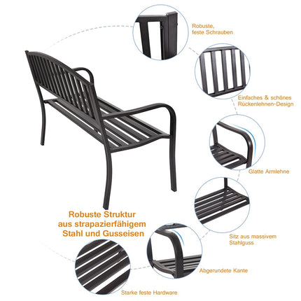 Outdoor Steel Garden Bench, Weather-Resistant, 280kg Capacity