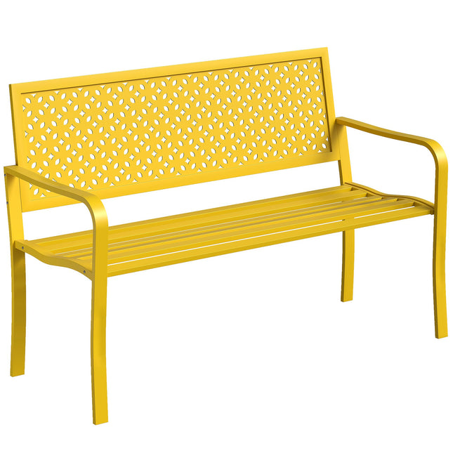 Outdoor Steel Garden Bench, Yellow, 2-Seater, Rust-Resistant