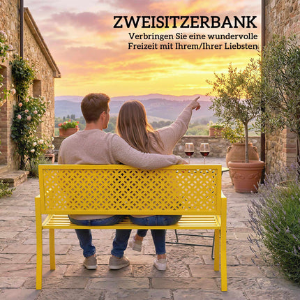 Outdoor Steel Garden Bench, Yellow, 2-Seater, Rust-Resistant