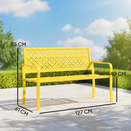 Outdoor Steel Garden Bench, Yellow, 2-Seater, Rust-Resistant