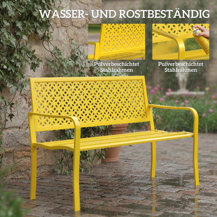 Outdoor Steel Garden Bench, Yellow, 2-Seater, Rust-Resistant