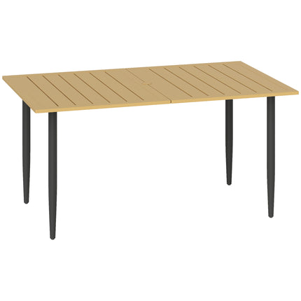 Outdoor Steel Patio Table with Umbrella Hole, 150x90 cm, Brown