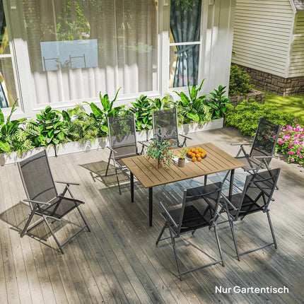 Outdoor Steel Patio Table with Umbrella Hole, 150x90 cm, Brown