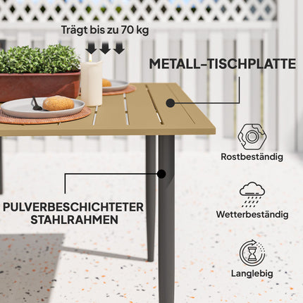 Outdoor Steel Patio Table with Umbrella Hole, 150x90 cm, Brown