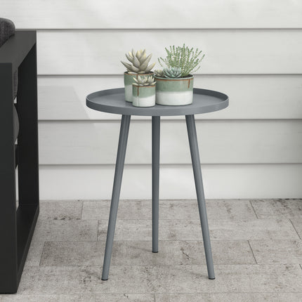 Outdoor Steel Side Table, Round, Grey, Ø40 x 50H cm