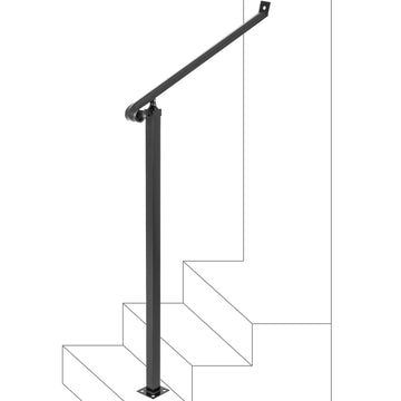 Outdoor Step Handrail, Black, 1–2 Steps, Wall Floor Mount
