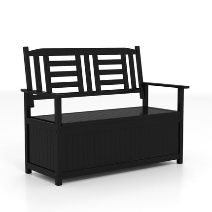Outdoor Storage Bench 185L, Solid Wood, Backrest, Armrests
