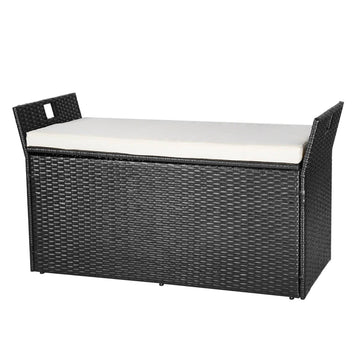 Outdoor Storage Bench, 2-Person PE Rattan, 340L Cushion