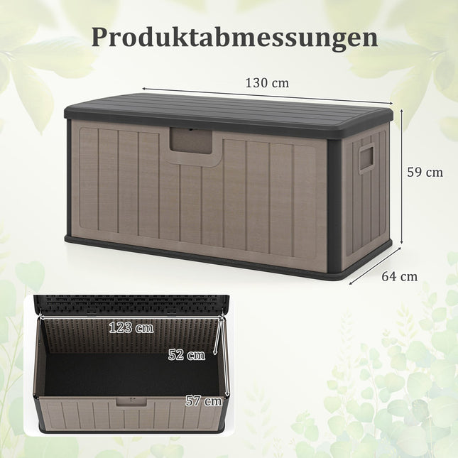 Outdoor Storage Box, 378L Waterproof, Lockable Lid, Black/Brown