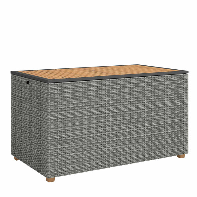 Outdoor Storage Box 450L, Waterproof Rattan, Wood Lid