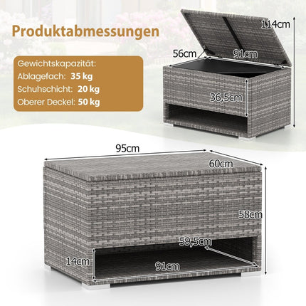 Outdoor Storage Box with Shoe Rack, 186L, Grey, Weatherproof
