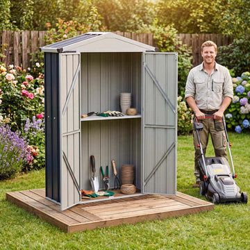 Outdoor Storage Shed, 4x2x6 FT, Lockable, Gray Steel