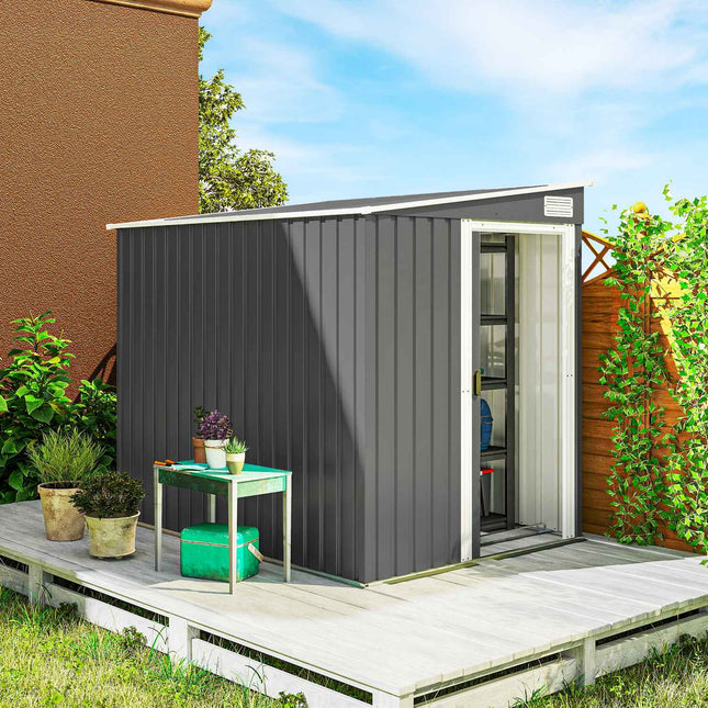 Outdoor Storage Shed, 7x5 ft, Galvanized Steel, Ventilated