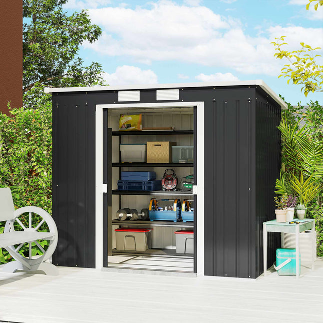Outdoor Storage Shed, Vent Windows, Sliding Doors, Steel, 213x130x172 cm