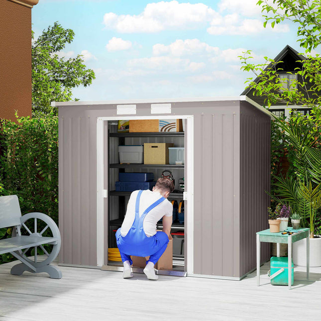Outdoor Storage Shed, Vent Windows, Sliding Doors, Steel, 213x130x172 cm