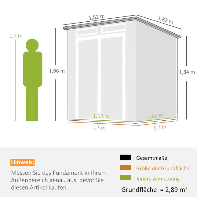 Outdoor Storage Shed, Wood-Look, 3 Windows, Double Doors, 182x182 cm
