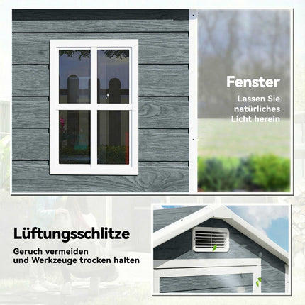 Outdoor Storage Shed with Window, Ventilation, Lock – Grey