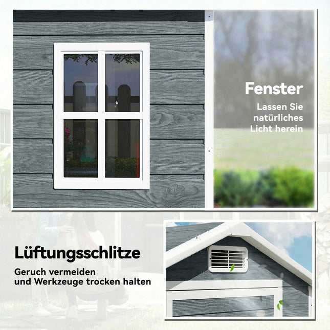 Outdoor Storage Shed with Window, Ventilation, Lock – Grey