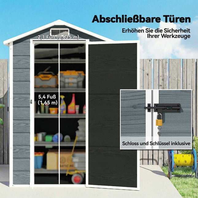 Outdoor Storage Shed with Window, Ventilation, Lock – Grey