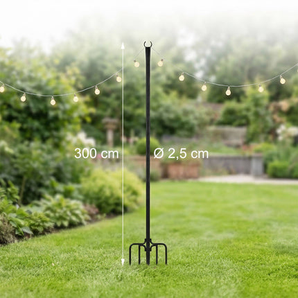Outdoor String Light Poles, 3m, Black, Set of 4