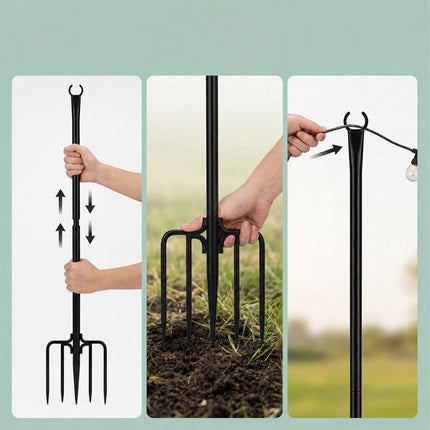 Outdoor String Light Poles, 3m, Black, Set of 4