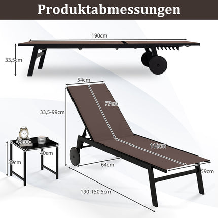 Outdoor Sun Lounger Set with Adjustable Backrest & Table