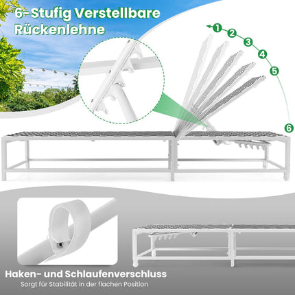 Outdoor Sun Lounger with Wheels, Adjustable Backrest, 180kg Capacity