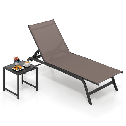 Outdoor Sun Lounger with Wheels & Side Table, Brown