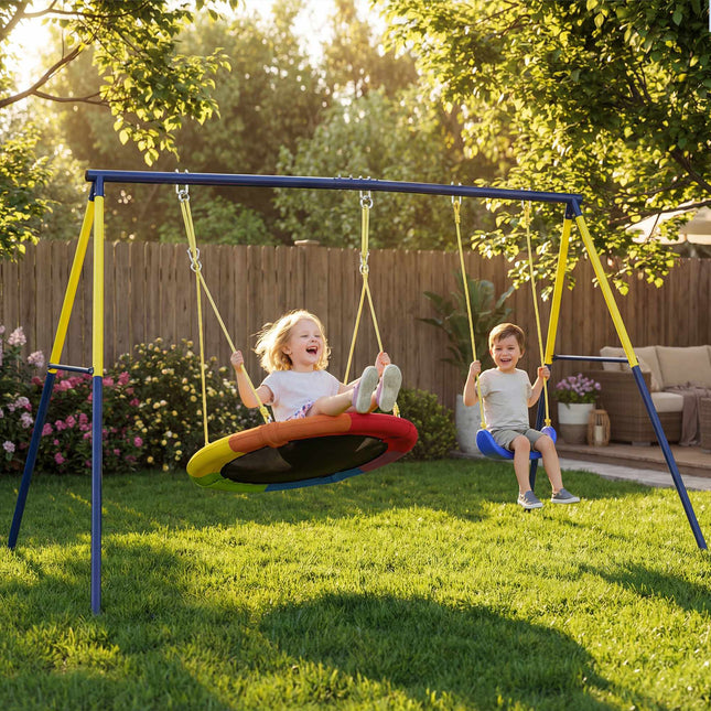 Outdoor Swing Set for Kids, Steel Frame, 3 Seats
