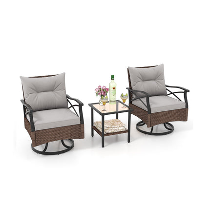Outdoor Swivel Rocking Chair Set, 3-Piece With Glass Table