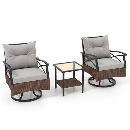 Outdoor Swivel Rocking Chair Set, 3-Piece With Glass Table