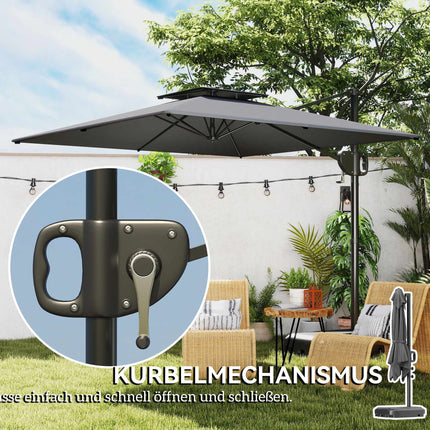 Outdoor Tilt Umbrella with Base, UV Protection, Dark Grey
