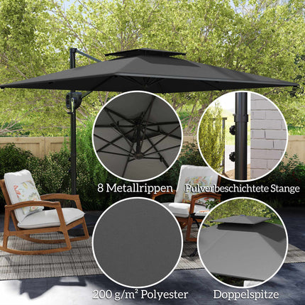 Outdoor Tilt Umbrella with Base, UV Protection, Dark Grey